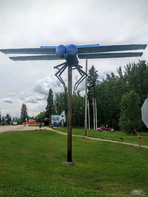 The giant metal dragonfly sculpture in Wabamun